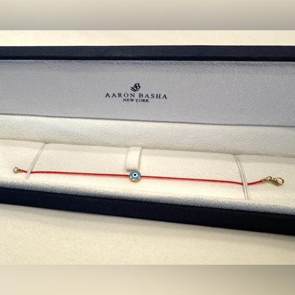 AARON BASHA | Solid 18k Yellow Gold Blue Evil Eye Red Cord Bracelet - Picture 2 of 6